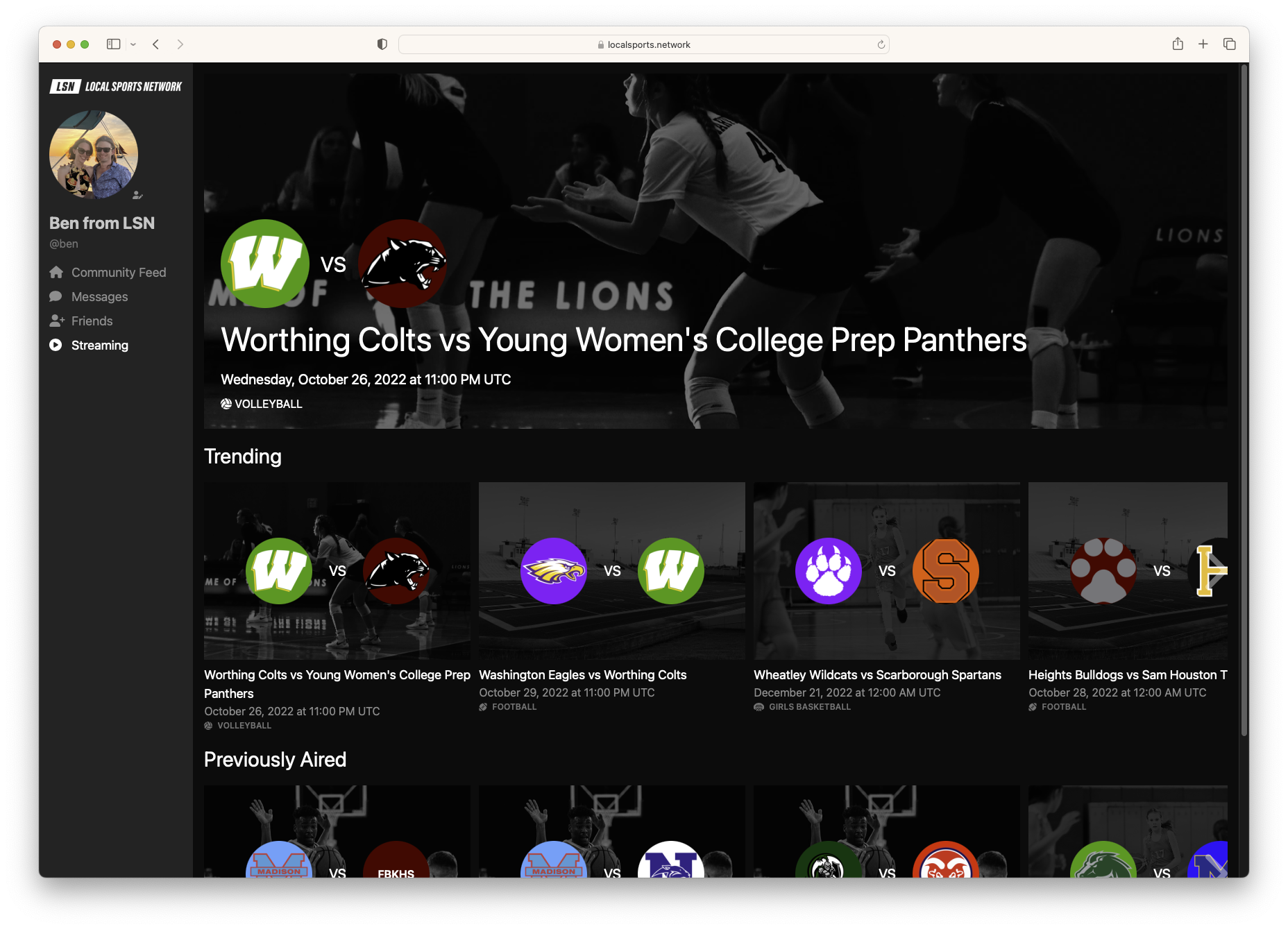 A view of the LSN streaming gallery